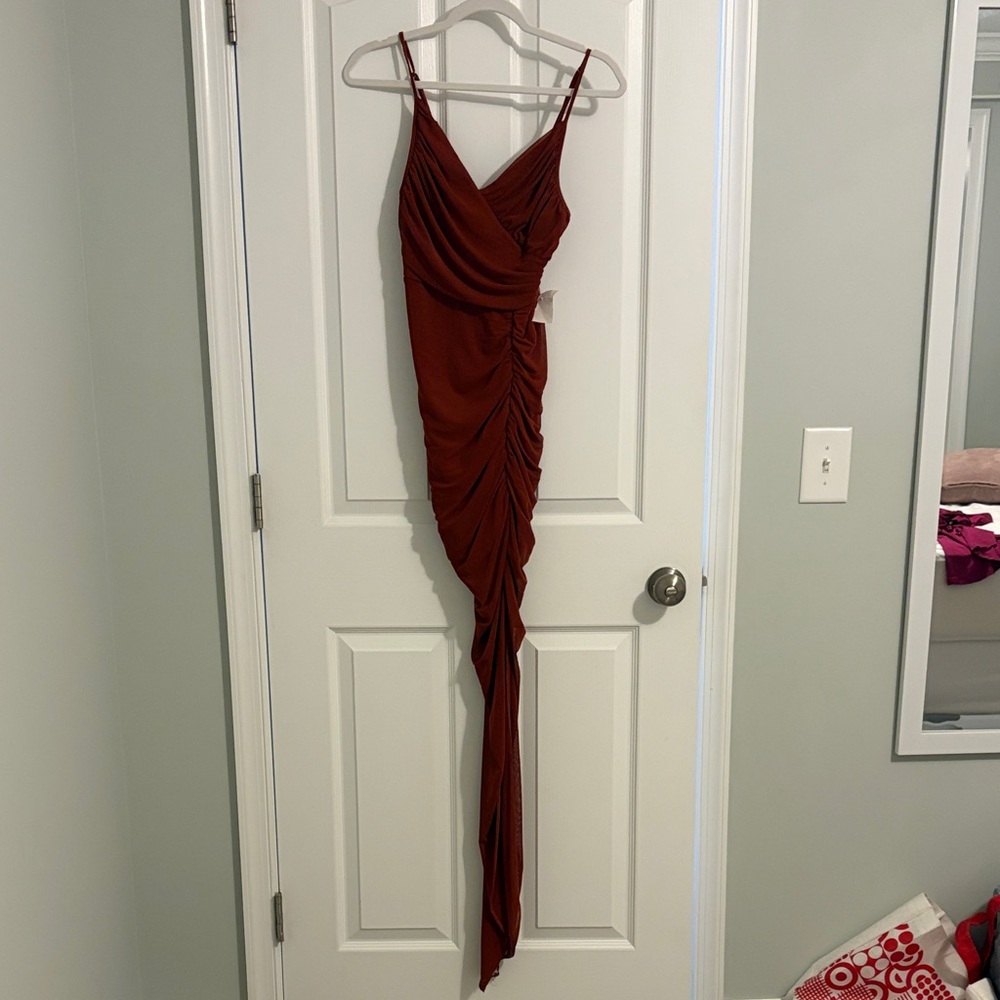 Chic Asymmetrical Rust Dress